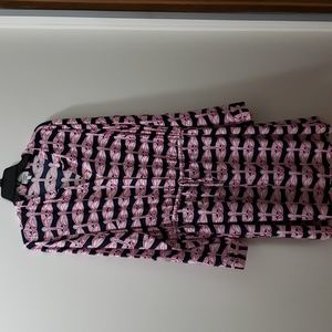 Crown and Ivy Lady's Dress Dark Blue With Pink Dragonflies and White